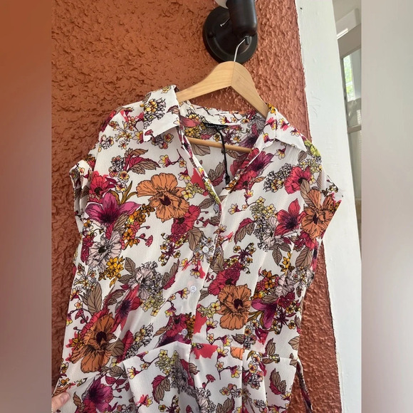 Alison Andrews Women's Midi Button Shirt Dress Large Floral Pink/Orange/White - Picture 4 of 7